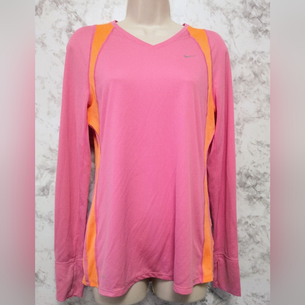Nike DRI-FIT Women's Medium Pink Orange Athletic Running Top Long Sleeve Shirt